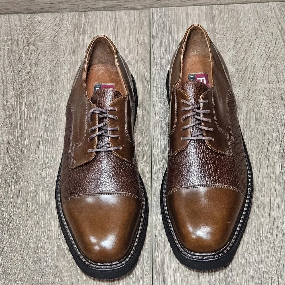 Florsheim FLS Mens Brown Leather Cap Toe Lug Sole Derby Shoes 73197 Size 7.5 M